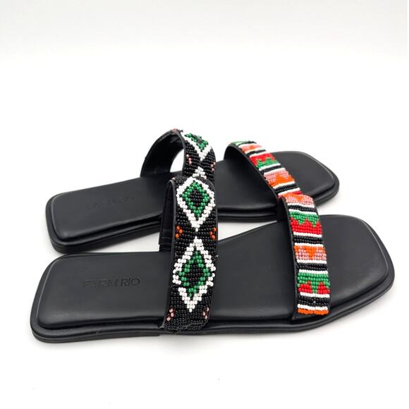 Farm Rio Beaded Slide Sandal Women's Square Open Toe Black Size US9 EU40 - Picture 4 of 13